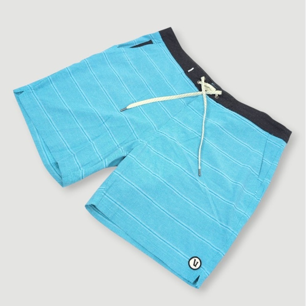 Vuori Equator Board Shorts Mens 36 Blue Striped Swim Trunks Surf Gym